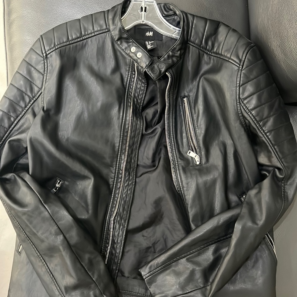 H&M black leather jacket size medium great condition